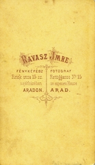 Románia,Erdély, Arad, Retek utca 15., Ravasz Imre fényképész. A felvétel 1875-ben készült., 1900, Mészöly Leonóra, műterem, fényképész, hátlap, Fortepan #90339