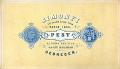 Magyarország, Budapest V.,Debrecen, Belgrád rakpart (Alduna sor 31.), Simonyi fényképész. A felvétel 1860-ban készült., 1900, Mészöly Leonóra, műterem, fényképész, hátlap, Budapest, Fortepan #90368