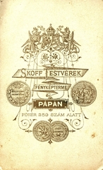 Magyarország, Pápa, Fő tér 259., Skoff testvérek fényképterme. A felvétel 1880-ban készült., 1900, Mészöly Leonóra, műterem, fényképész, hátlap, Fortepan #90374