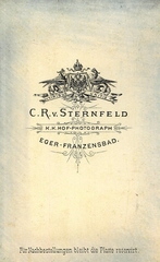 Magyarország, Eger, Sternfeld fényképész. A felvétel 1860-ban készült., 1900, Mészöly Leonóra, műterem, fényképész, hátlap, Fortepan #90379