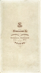 Magyarország, Budapest V., Dorottya utca 11., Strelisky L. fényképész. A felvétel 1867-ben készült., 1900, Mészöly Leonóra, műterem, fényképész, hátlap, Budapest, Fortepan #90381