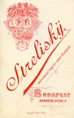 Magyarország, Budapest V., Dorottya utca 9., Strelisky L. fényképész. A felvétel 1885-ben készült., 1900, Mészöly Leonóra, műterem, fényképész, hátlap, Budapest, Fortepan #90383