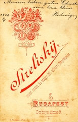 Magyarország, Budapest V., Dorottya utca 9., Strelisky L. fényképész. A felvétel 1888-ban készült., 1900, Mészöly Leonóra, műterem, fényképész, hátlap, Budapest, Fortepan #90384