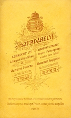 Magyarország, Budapest I., Hunyadi János (Albrecht) út 9., Szerdahelyi fényképész. A felvétel 1870-ben készült., 1900, Mészöly Leonóra, műterem, fényképész, hátlap, Budapest, Fortepan #90390