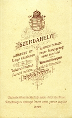 Magyarország, Budapest I., Hunyadi János (Albrecht) út 9., Szerdahelyi fényképész. A felvétel 1880-ban készült., 1900, Mészöly Leonóra, műterem, fényképész, hátlap, Budapest, Fortepan #90393