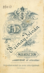 Magyarország, Miskolc, Szinay István fényképész. A felvétel 1895-ben készült., 1900, Mészöly Leonóra, műterem, fényképész, hátlap, Fortepan #90395