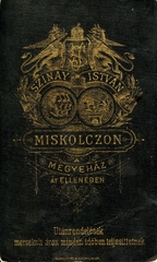 Magyarország, Miskolc, Szinay István fényképész. A felvétel 1883-ban készült., 1900, Mészöly Leonóra, műterem, fényképész, hátlap, Fortepan #90396