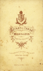 Magyarország, Miskolc, Szinay és társa fényképészek. A felvétel 1870-ben készült., 1900, Mészöly Leonóra, műterem, fényképész, hátlap, Fortepan #90397