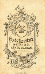 Magyarország, Békéscsaba, Vörös testvérek műterme. A felvétel 1880-ban készült., 1900, Mészöly Leonóra, műterem, fényképész, hátlap, Fortepan #90412