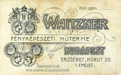 Magyarország, Budapest VII., Erzsébet körút 20., Waitzner fényképészeti műterme., 1900, Mészöly Leonóra, műterem, fényképész, hátlap, Budapest, Fortepan #90415