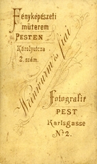 Magyarország, Budapest V., Bárczy István (Károly) utca 2., Weinwurm Mátyás és fiai fényképészek., 1900, Mészöly Leonóra, műterem, fényképész, hátlap, Budapest, Fortepan #90417