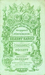 Magyarország, Pécs, Zelesny Károly fényképész. A felvétel 1877-ben készült., 1900, Mészöly Leonóra, műterem, fényképész, hátlap, Fortepan #90421