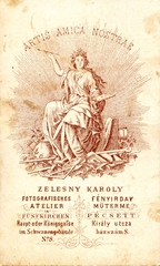 Magyarország, Pécs, Király utca 8., Zelesny Károly fényírdai műterme. A felvétel 1870-ben készült., 1900, Mészöly Leonóra, műterem, fényképész, hátlap, Fortepan #90423