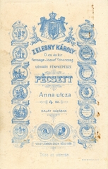 Magyarország, Pécs, Anna utca 4., Zelesny Károly fényképész. A felvétel 1890-ben készült., 1900, Mészöly Leonóra, műterem, fényképész, hátlap, Fortepan #90424