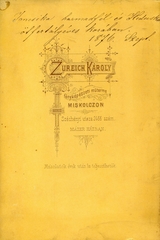 Magyarország, Miskolc, Széchényi utca 2466., Zureich Károly fényképészeti műterme. A felvétel 1870-ben készült., 1900, Mészöly Leonóra, műterem, fényképész, hátlap, Fortepan #90427