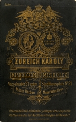 Magyarország, Miskolc, Városház tér 21., Zureich Károly fényképészeti műterme. A felvétel 1885-ben készült., 1900, Mészöly Leonóra, műterem, fényképész, hátlap, Fortepan #90429