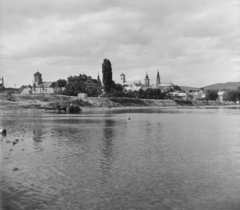 Magyarország, Szentendre, a város a Dunáról nézve., 1955, UVATERV, egy dunai hajóút, lovaskocsi, látkép, templomtorony, Fortepan #91156