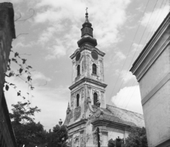 Magyarország, Szentendre, Belgrád székesegyház (Görögkeleti Püspöki Főszékesegyház, Pátriárka utca 5.), 1955, UVATERV, egy dunai hajóút, templomtorony, Fortepan #91163