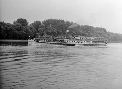 Magyarország, Petőfi személyhajó a Szentendrei-Dunán., 1955, UVATERV, egy dunai hajóút, közlekedés, hajó, gőzhajó, lapátkerekes hajó, Szent László/Petőfi hajó, Fortepan #91178