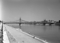 Magyarország, Budapest XI., budai alsó rakpart a Budapesti Műszaki Egyetem (később Budapesti Műszaki és Gazdaságtudományi Egyetem) előtt, Szabadság híd., 1952, UVATERV, híd, látkép, Duna, Budapest, Duna-híd, Feketeházy János-terv, Budapesti Műszaki Egyetem, Fortepan #9138