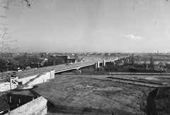 Magyarország, Óbuda, Budapest III., az Árpád (Sztálin) híd a Szent Péter és Pál-templomtól nézve., 1950, UVATERV, híd, Budapest, Duna-híd, Sávoly Pál-terv, Kossalka János-terv, gerenda híd, Károly Széchy-terv, Fortepan #91410