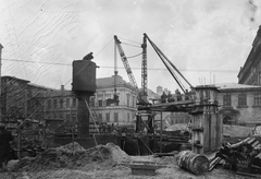 Magyarország, Budapest VIII., Rákóczi út 3., a metróépítés területe, szemben az ELTE épületei a Trefort kertben., 1951, UVATERV, metróépítés, Budapest, Fortepan #91414