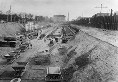 Magyarország, Budapest XIV., Kerepesi út. A metró és a gödöllői HÉV Hungária körúti, tervezett közös végállomásának építése., 1951, UVATERV, Budapest, csille, metróépítés, mélyépítés, Fortepan #91438