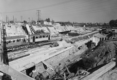 Magyarország, Budapest XIII.,Budapest IV., Béke utcai közúti aluljáró építkezése a Madridi utca felé nézve., 1955, UVATERV, Budapest, villamos, mélyépítés, Fortepan #91503