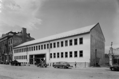 Magyarország, Miskolc, Zsolcai kapu 9-11., az AFIT XVI. sz. Autójavító Vállalat építkezése., 1951, UVATERV, GAZ M20 Pobjeda, Skoda 1101/1102 Tudor, rendszám, Fortepan #91561