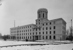 Hungary, Dunaújváros, (Sztálinváros), Szalki-sziget, a kikötő épülete., 1954, UVATERV, building, port, Fortepan #91635