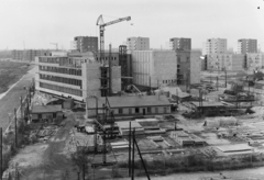 Magyarország, Budapest IX., Távíró utca 3-5., a Ferenc távbeszélőközpont építése az Üllői út felől nézve., 1961, UVATERV, Budapest, lakótelep, Fortepan #91774