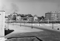 Magyarország, Budapest XIV., Stefánia (Vorosilov) út a Népstadion melletti területről nézve. Szemben az Egressy út., 1960, UVATERV, park, utcakép, lámpaoszlop, Budapest, Fortepan #91927