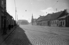 Magyarország, Budapest III., Bécsi út a Bokor utcától a Szépvölgyi út és az Újlaki templom felé nézve., 1960, UVATERV, járókelő, utcakép, Budapest, Fortepan #91989