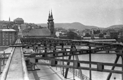 Magyarország, Budapest I., Kossuth híd, szemben a Szent Anna-templom, jobbra a Batthyány téri vásárcsarnok és a metróépítés területe., 1957, UVATERV, Kossuth híd, templom, barokk-stílus, katolikus, Budapest, Klunzinger Pál-terv, jezsuita, Hamon Kristóf-terv, Nöpauer Máté-terv, Fortepan #92053