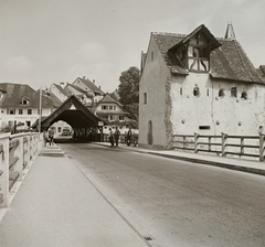 Switzerland, Bremgarten, fedeles fahíd a Reuss folyó felett, 1939, Ebner, bridge, German Timber Framing, wooden bridge, covered bridge, Fortepan #92303