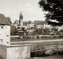 Switzerland, Bremgarten, Reuss folyó partja, szemben az óváros., 1939, Ebner, river, shore, shore, tower, Fortepan #92304