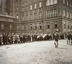 Hungary, Budapest XI., Villányi út 27. Budai Ciszterci Szent Imre Gimnázium., 1939, Ebner, school, uniform, high school, kids, scouting, parade, Budapest, Cistercian Order, Neo-Baroque-style, Gyula Wälder-design, Fortepan #92373