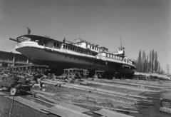 Hungary, Budapest IV., Újpesti-öböl, MAHART hajójavító, a Petőfi személyhajó átépítése., 1955, UVATERV, ship, shipbuilding industry, steamboat, Szent László/Petőfi ship, boatyard, Budapest, Fortepan #9269