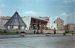 Hungary, Uránváros, Pécs, Esztergár Lajos utca (39-es dandár út), Olympia étterem., 1962, G K, colorful, pastry shop, Lajos Gádoros-design, modern architecture, Fortepan #92830