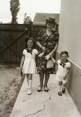 1936, Holenár Csaba és Edina, fashion, hat, sailor blouse, handbag, kid, Fortepan #93109