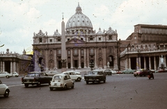 Vatikán, Szent Péter-bazilika., 1968, Közösségi Szociális Szövetkezet, színes, Bazilika, obeliszk, automobil, Fiat 850, Fiat 500, Citroen DS, Fiat 1300/1500, Fiat 600, Fortepan #93422