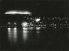 Hungary, Budapest, esti látkép a pesti Duna-partról, balra az Erzsébet híd és a Citadella, középen a Szent Gellért szobor., 1936, Vajkai Aurél, floodlighting, Fortepan #93893