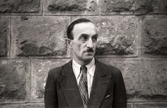 1946, Pálfi András, portrait, tie, suit, gentleman, moustache, Fortepan #94026