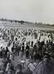 Magyarország, Budapest X., Albertirsai út, Lóversenypálya, I. hely., 1938, Vaskapu utca, tömeg, víztorony, lóverseny, Budapest, Fortepan #94321