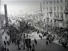 Magyarország, Budapest IX., Ferenc körút és a Boráros tér a Mester utca saroktól nézve, háttérben a Petőfi (Horthy Miklós) híd., 1941, Vaskapu utca, Budapest, Duna-híd, Álgyay Hubert Pál-terv, Fortepan #94365