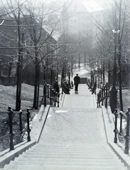 Magyarország, Budapest I., Gránit lépcső a Lovas út irányából a Mikó utca felé nézve., 1938, Vaskapu utca, kerítés, Budapest, Fortepan #94409