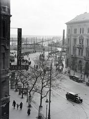 Magyarország, Budapest IX., Ferenc körút és a Boráros tér a Mester utca saroktól nézve, háttérben a Petőfi (Horthy Miklós) híd., 1941, Vaskapu utca, Budapest, Duna-híd, Álgyay Hubert Pál-terv, Fortepan #94417