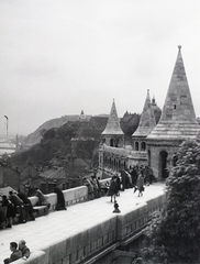 Magyarország, Halászbástya,budai Vár, Budapest I., kilátás az Erzsébet híd irányába., 1938, Vaskapu utca, Schulek Frigyes-terv, Budapest, Fortepan #94459