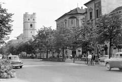 Hungary, Debrecen, Piac utca (Vörös Hadsereg útja) szemben a református Kistemplom (Csonkatemplom)., 1965, Fortepan, church, street view, tram, Bengali tramway, Fortepan #945