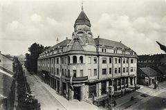 Magyarország, Kaposvár, Széchenyi tér, Kaposvári Nagyszálló (később Dorottya Hotel) a Fő utca felől nézve., 1962, Erky-Nagy Tibor, szálloda, szecesszió, Art Nouveau, Kármán Aladár Géza-terv, Ullmann Gyula-terv, Fortepan #94612